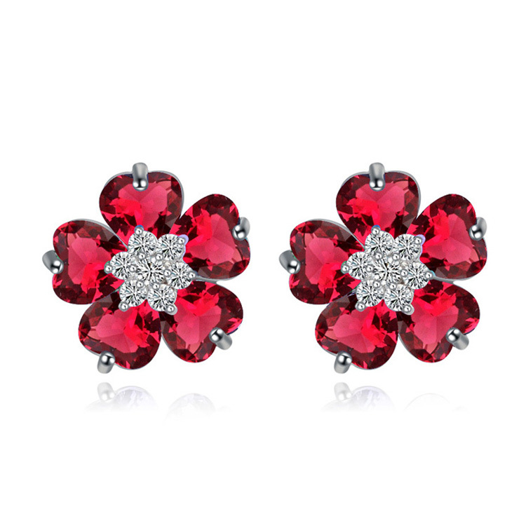 Oorbellen Flower Red